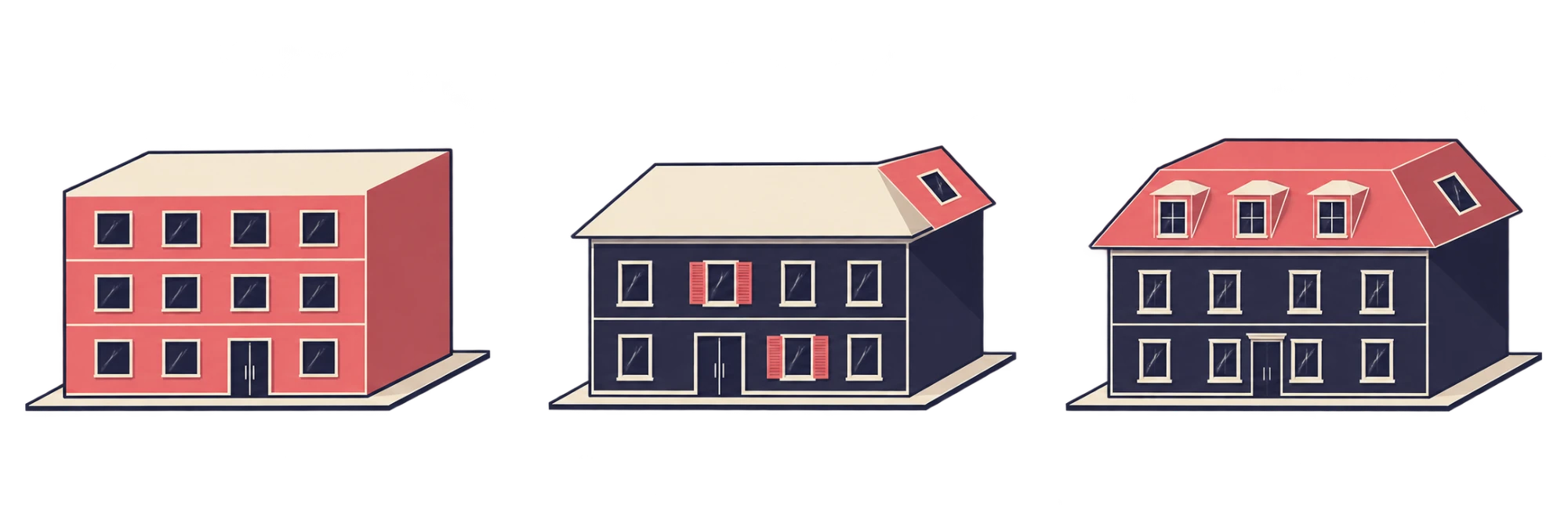 Neubau, Sanierung & Entwicklung, Dachgeschossausbau — three building types