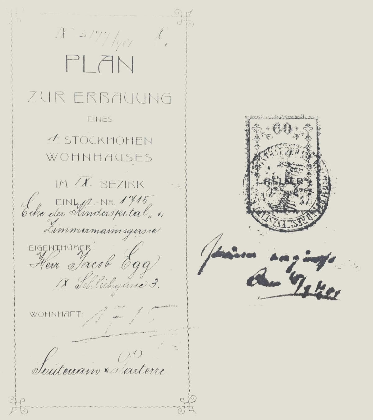 Original 1901 building plan for Zimmermanngasse 8